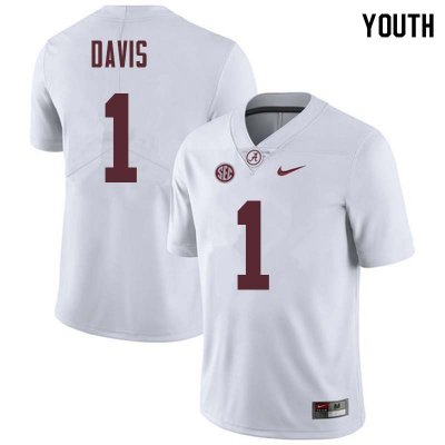 NCAA Youth Alabama Crimson Tide #1 Ben Davis Stitched College Nike Authentic White Football Jersey JR17C77ER